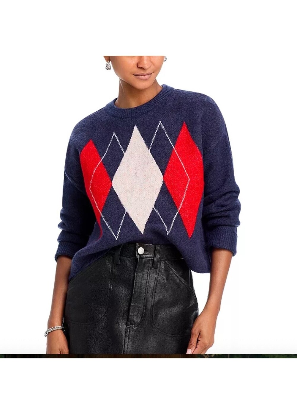 Aqua Crewneck Argyle Sweater Crop Size XS Blue Red White